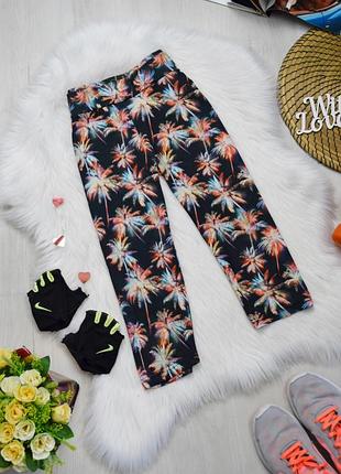 Бриджи капри лосины леггинсы спортивные принт пальмы в спорт зал