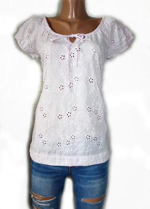 Блуза рубашка 100% коттон шитье / с прошвой нежно-розовая1 фото