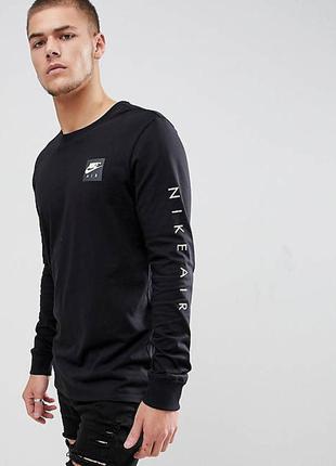 Легкий хлопковый лонгслив nike air long sleeve top with sleeve print in black