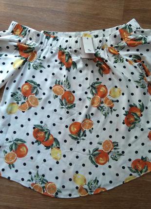 Легкая веселая натуральная блуза tu размер 14 лимоны апельсины