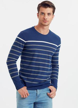 Синий мужской реглан lc waikiki/лс вайкики в белую и серую полоску