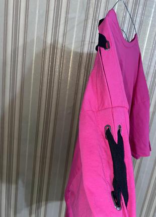Женская новая розовая оферсайз футболка хлопок4 фото