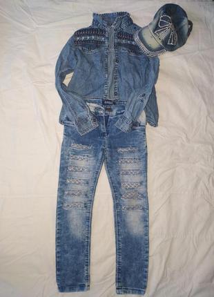 Продам крутой джинсовый костюм на девочку4 фото