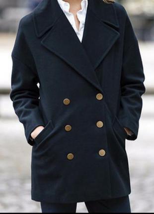 Новое шерстяное темно-синее пальто с карманами  ellos размер 24 uk (60 % lana wool)