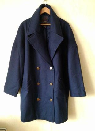 Новое шерстяное темно-синее пальто ellos  размер 24 uk (60 % lana wool)5 фото