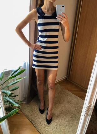 Платье сарафан на лето 34/36 полоска сине белая короткий рукав
