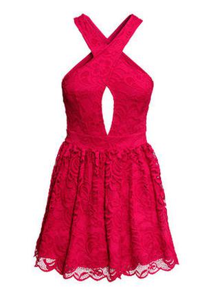 Гіпюрову червоне коктельное плаття h&m