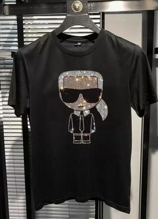 Футболка в стразах камнях karl lagerferd s/m