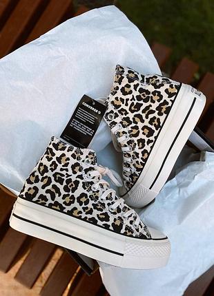 Converse chuck taylor all star high leopard женские леопардовые высокая подошва кеды жіночі леопардові трендові стильні кеди висока платформа1 фото