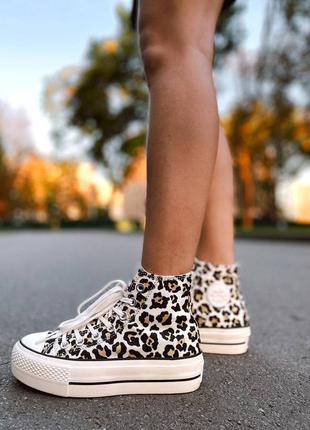 Converse chuck taylor all star high leopard женские леопардовые высокая подошва кеды жіночі леопардові трендові стильні кеди висока платформа5 фото