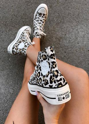 Converse chuck taylor all star high leopard женские леопардовые высокая подошва кеды жіночі леопардові трендові стильні кеди висока платформа7 фото