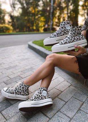 Converse chuck taylor all star high leopard женские леопардовые высокая подошва кеды жіночі леопардові трендові стильні кеди висока платформа3 фото