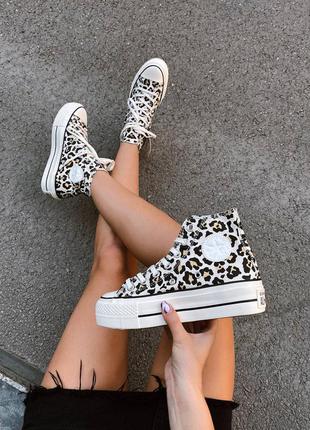 Converse chuck taylor all star high leopard женские леопардовые высокая подошва кеды жіночі леопардові трендові стильні кеди висока платформа2 фото