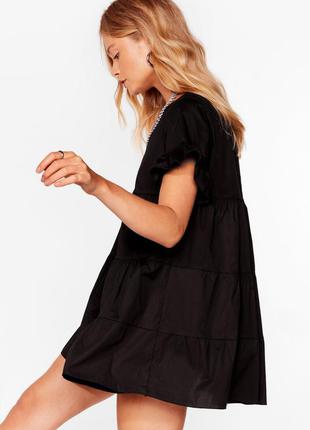 Новое ярусное платье коттоновое актуальное тренд черное маленькое2 фото