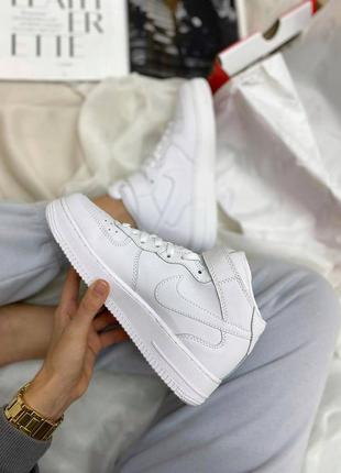 Nike air force 1 mid white, кроссовки белые найк высокие, кросівки найк айр форс білі високі7 фото