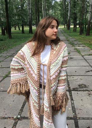 Вязаная накидка - шаль. ручная работа