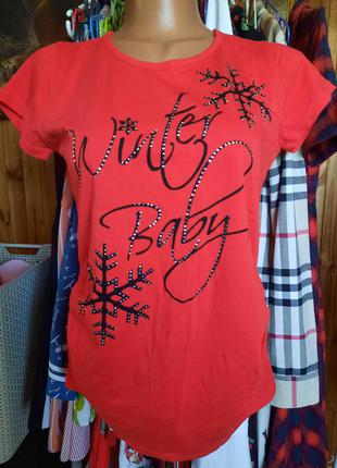 Красная футболка  для беременных maternity  new look зимняя в снежинки4 фото