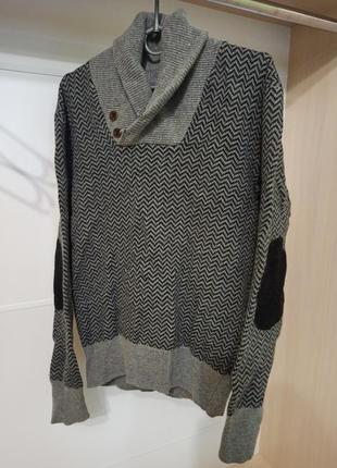 Чоловічий светр в'язаний светр чоловічий кофта з шалевим коміром теплий
