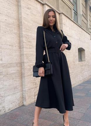 Платье чёрное миди-длина с поясом на пуговицах/сукня чорна з поясом 🍃