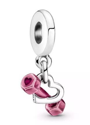 Шарм пандора на браслет подвеска сердце сердечко с розовой гантелей любовь к спорту серебро проба 925 новое с биркой5 фото