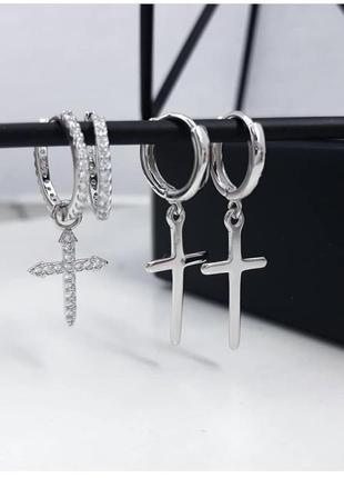 Серьги крестики , 2 модели, серебро 925