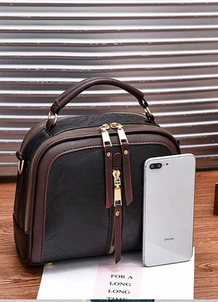 Женская кожаная черная сумка/женский черный клатч/женская черная сумочка7 фото