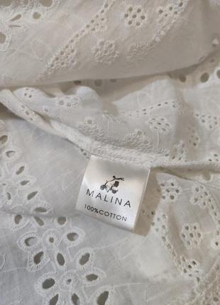 By malina чудесная белая коттоновая блузка на плечи с вышивкой ришелье s7 фото