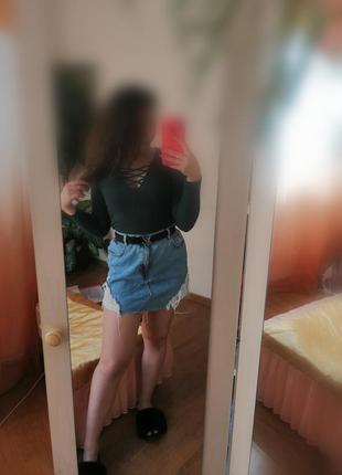 Джинсовая юбка с кружевом1 фото