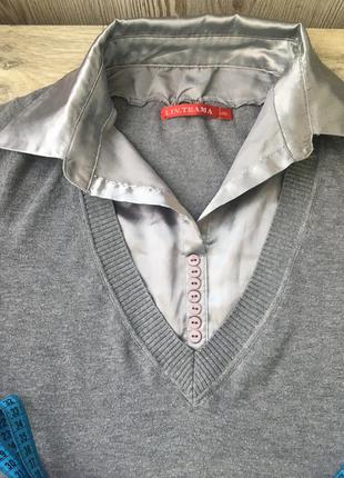 Стильный деловой офисный свитерок с эффектом поддетой шелковой рубашки3 фото