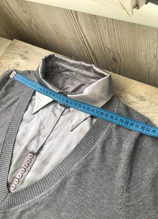 Стильный деловой офисный свитерок с эффектом поддетой шелковой рубашки5 фото