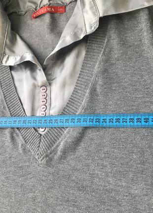 Стильный деловой офисный свитерок с эффектом поддетой шелковой рубашки6 фото