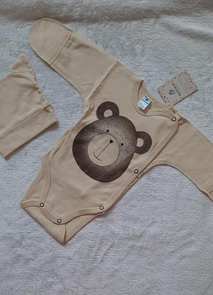 Бавовняний боді довгий рукав з антицарапками мишко