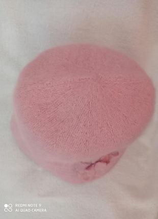 Мягенькая нежная элегантная розовая шляпа шапка панама с цветком ангора шерсть5 фото