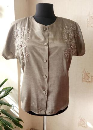 Нарядная натуральная блуза, тайский шелк, вышивка, летучая мышь1 фото