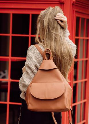 Стильний місткий коричневый рюкзак-сумка трансформер для прогулянки9 фото