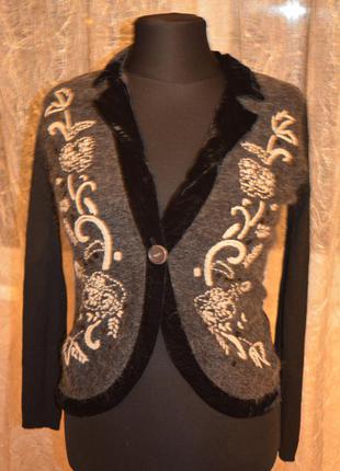 Теплый кардиган с растительным узором, шерсть, велюр, бархат, мохер