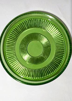 Блюдо кольорове скло зелене (уранове?) рідкісне вінтаж срср тулунский скляний завод4 фото