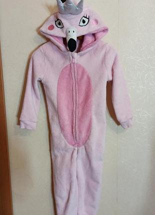 Тепла піжама кенгурумі кегурумі фламінго ромпер з флісу 4-5 років