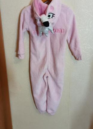 Теплая пижама кенгуруми фламинго ромпер из флиса 4-5 лет4 фото