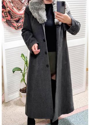 Длинное пальто с меховым воротником womans wardrobe шерсть зима