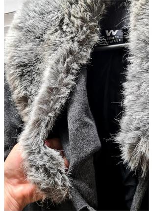 Длинное пальто с меховым воротником womans wardrobe шерсть зима6 фото