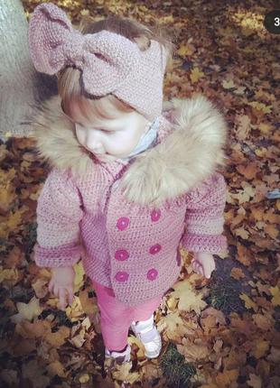 Теплий в'язаний кардиган з хутром