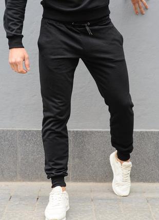 Чорні чоловічі спортивні штани з манжетами хб, трикотажні штани двухнитка весняні і осінні1 фото