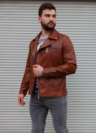 Стильна чоловіча куртка косуха з еко шкіри5 фото