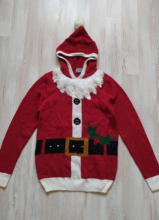 Новорічна різдвяна кофта світшот светр худі з бородою і капюшоном від tu