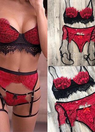 Мереживний комплект з поясом 5 в 1 💥🖤💕