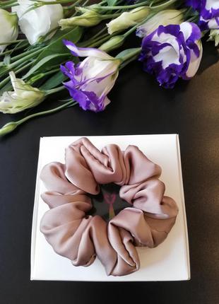 Шовкова резинка для волосся, скранч колір кава з молоком
