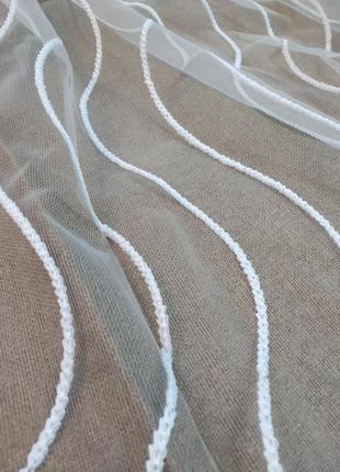 Тюль гардина на фатині павутинка білого кольору. турецька тюль з вишивкою.4 фото