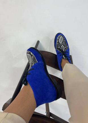 Туфли лоферы  , ботинки  на итальянской замше ,с комбинацией кожи под питон на шнурках6 фото