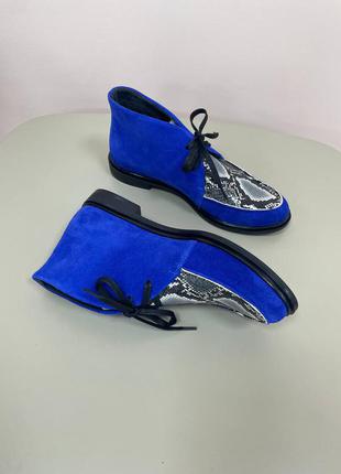 Туфли лоферы  , ботинки  на итальянской замше ,с комбинацией кожи под питон на шнурках5 фото